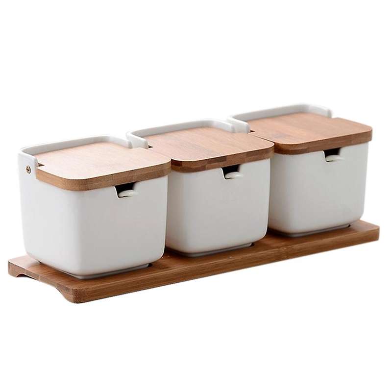 Bamboo Square Spice Seasoning Jar Household Seasoning Bottle