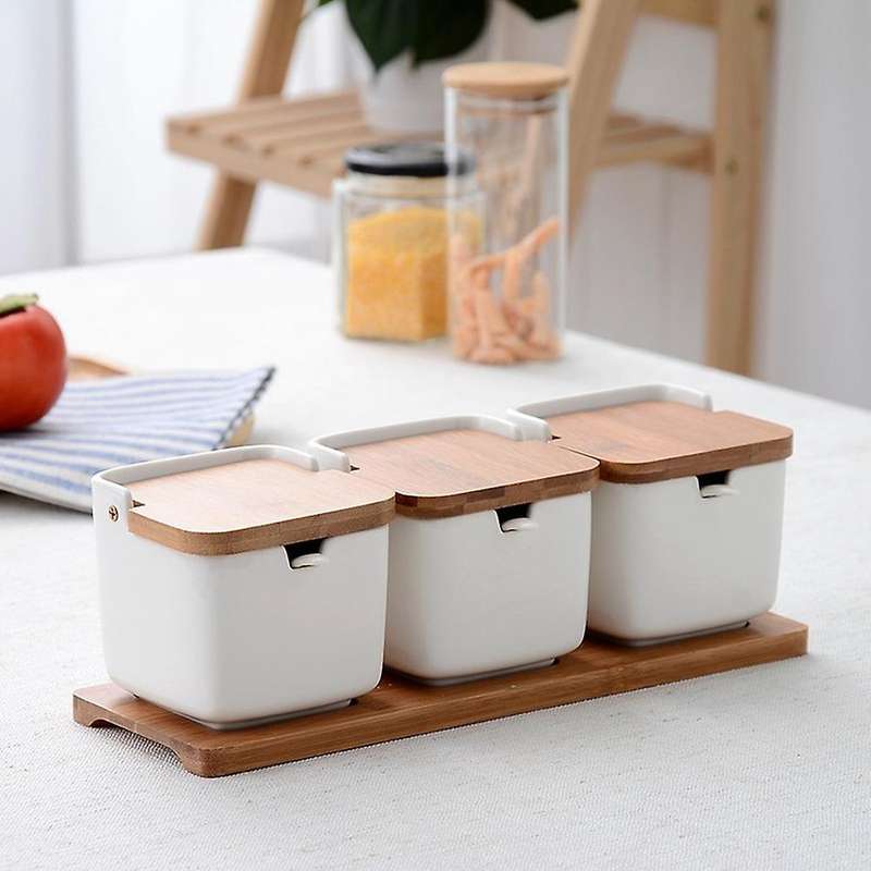 Bamboo Square Spice Seasoning Jar Household Seasoning Bottle