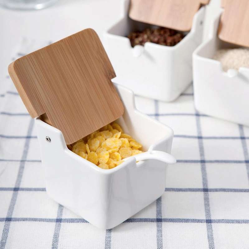 Bamboo Square Spice Seasoning Jar Household Seasoning Bottle