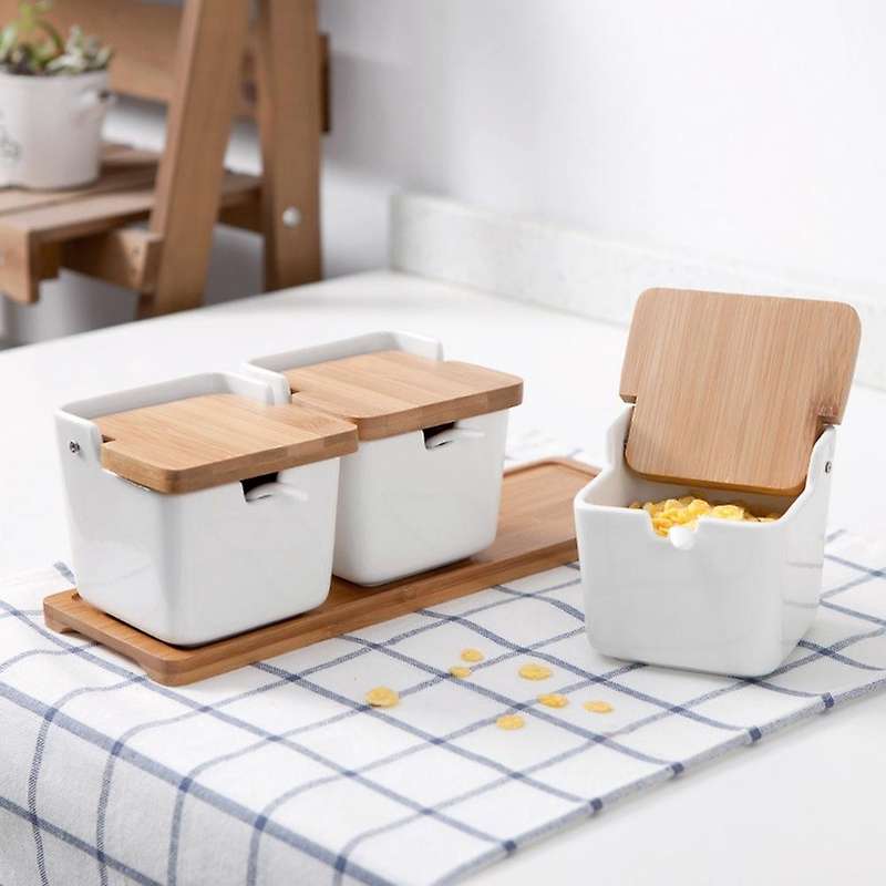 Bamboo Square Spice Seasoning Jar Household Seasoning Bottle