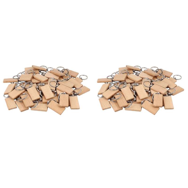 50 Blank Wooden Keychain Rectangular Engraving Key Id Can Be Engraved