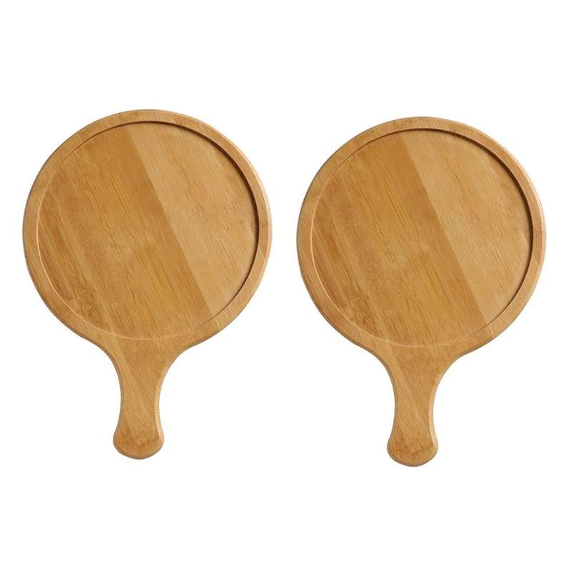 1pc 14 Inch Bamboo Pizza Serving Tray with Handle Kitchen Baking Tool