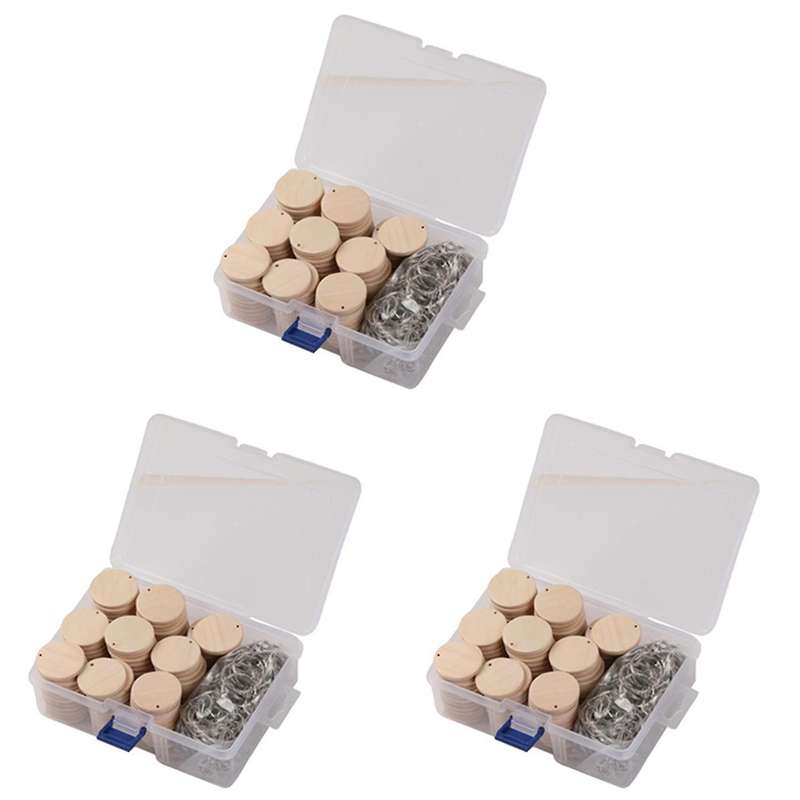 100 Pcs Round Wooden Discs with Keychain Tags with Hole Diy Crafts
