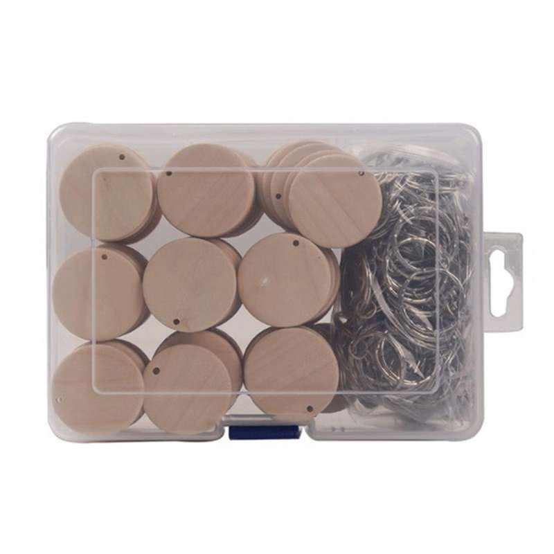 100 Pcs Round Wooden Discs with Keychain Tags with Hole Diy Crafts