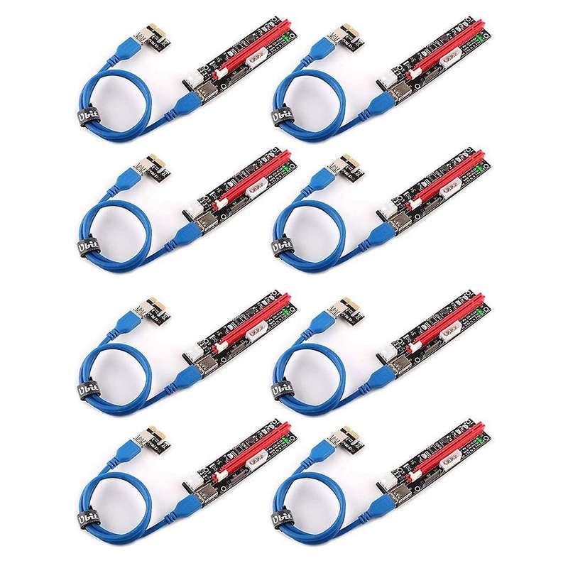 8pcs Pcie Riser,3 In 1 1x to 16x Pcie Riser Board with Led Light