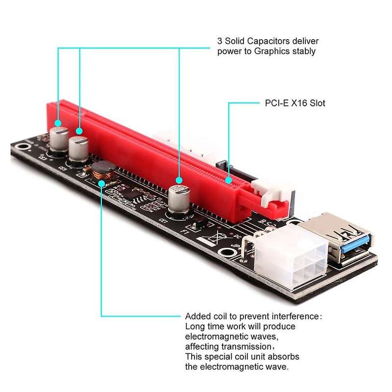 8pcs Pcie Riser,3 In 1 1x to 16x Pcie Riser Board with Led Light