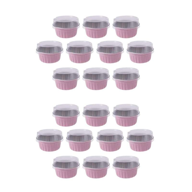 100pcs 125ml Disposable Cake Baking Cups with Lids Aluminum Foil-pink