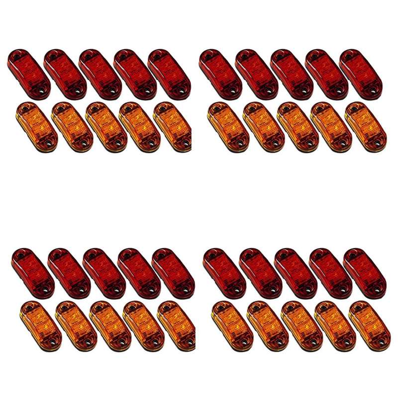 20x Amber+20x Red Led Car Truck Trailer Rv Oval 2.5 Inch Marker Light