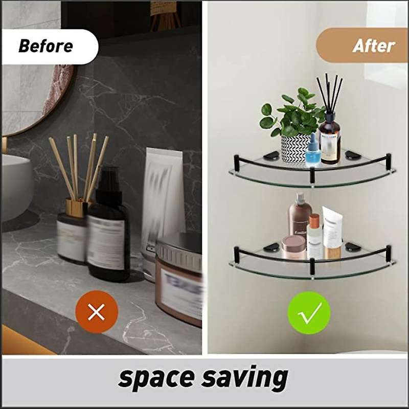 Bathroom Shelves, 2-tier Bathroom Glass Corner Shelf Wall Mounted-a
