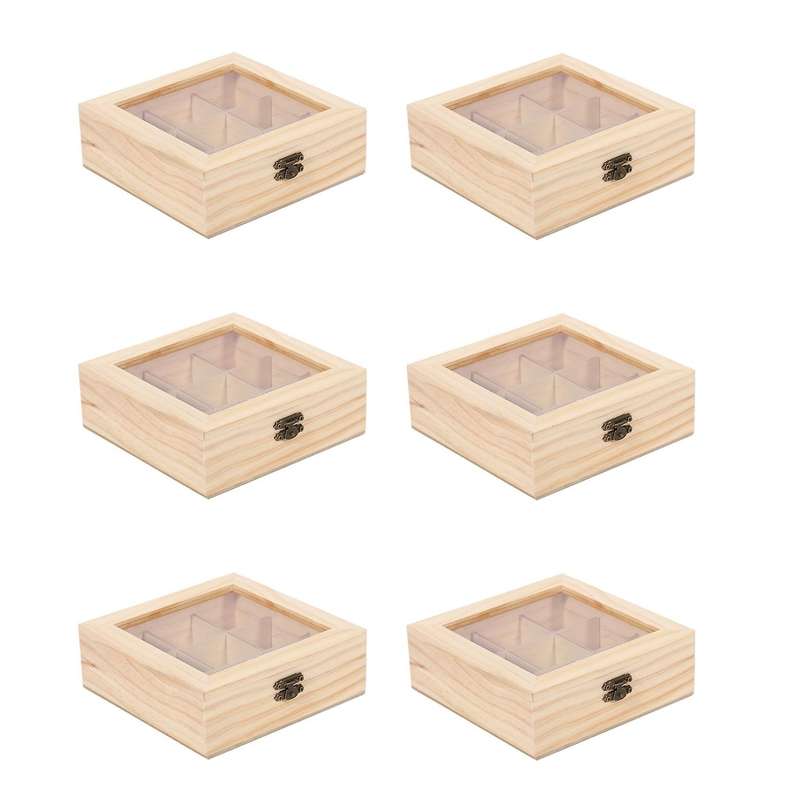 6x Wooden Tea Bag Jewelry Organizer Chest Storage Box 9 Compartments