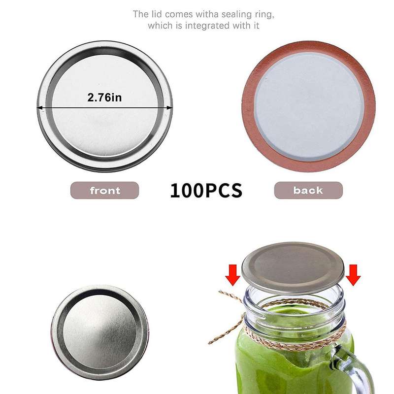 100 Pcs 70mm Mason Jar Split-type Lids with Silicone Seals Rings