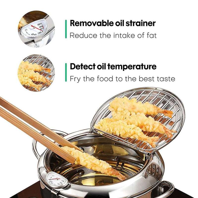 Tempura Deep Fryer, Stainless Steel Deep Frying Pan, Kitchen Tool
