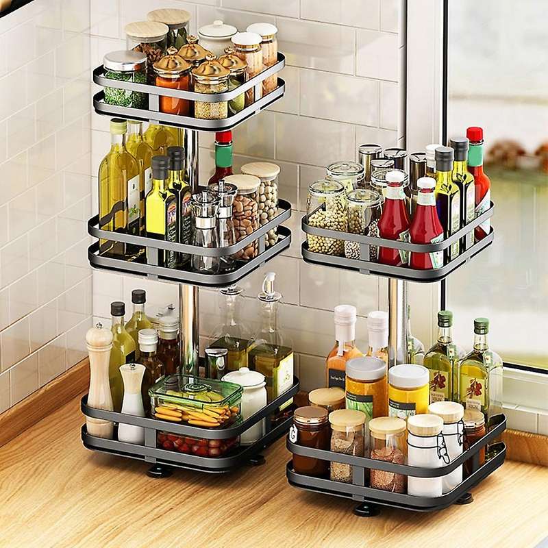 Rotatable Kitchen Spice Container Rack Countertop Corner Spice Rack M