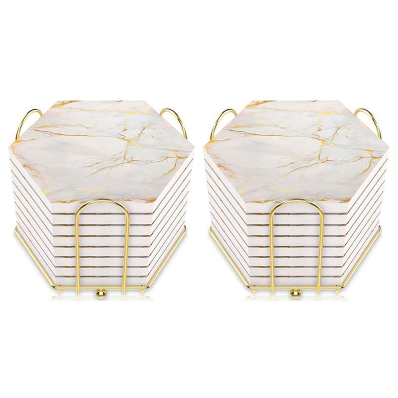 16pcs for Drinks Absorbent with Holder Marble Design Ceramic Coaster