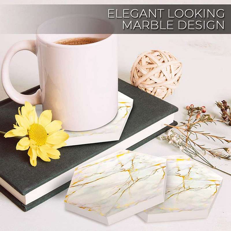 16pcs for Drinks Absorbent with Holder Marble Design Ceramic Coaster