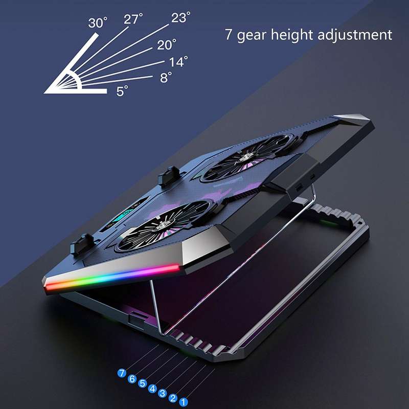 Notebook Cooler 5 Fans Led Screen Rgb Lighting Effect for Notebook
