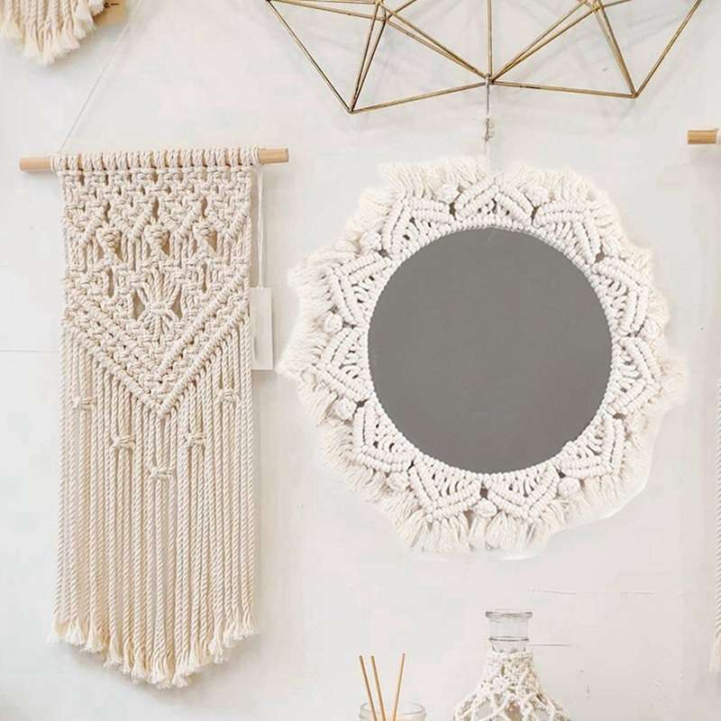 Macrame Mirror Handmade Tapestry Makeup Compact Bohemia Wall Mirrors
