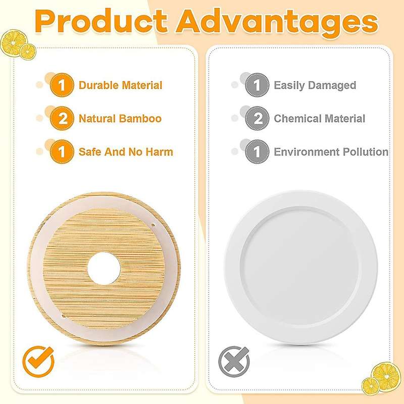 Bamboo Jar Lids with Straw Hole Reusable Jar Lids Leak Proof 30pcs