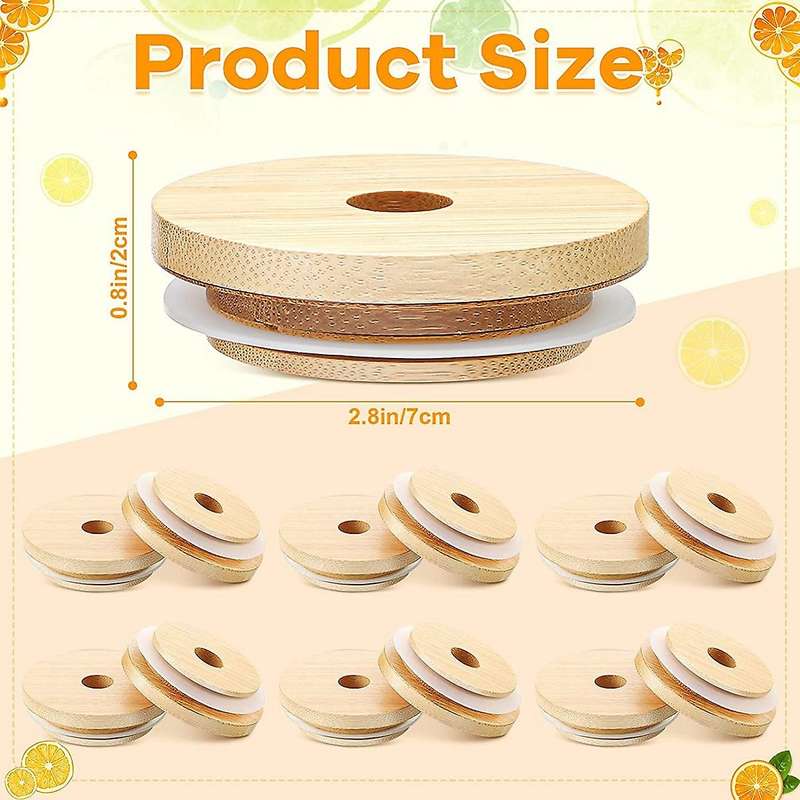 Bamboo Jar Lids with Straw Hole Reusable Jar Lids Leak Proof 30pcs