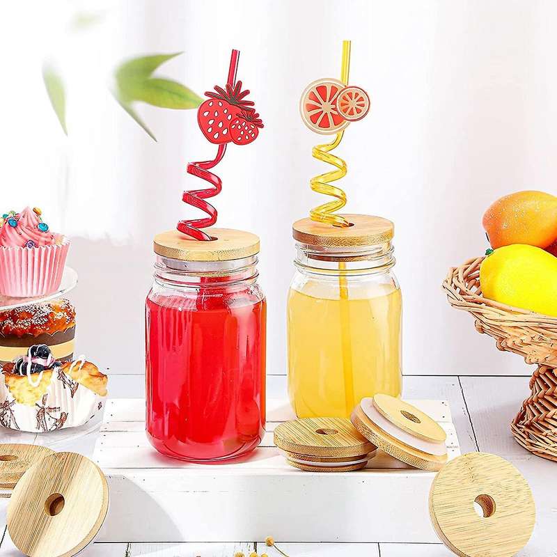 Bamboo Jar Lids with Straw Hole Reusable Jar Lids Leak Proof 30pcs