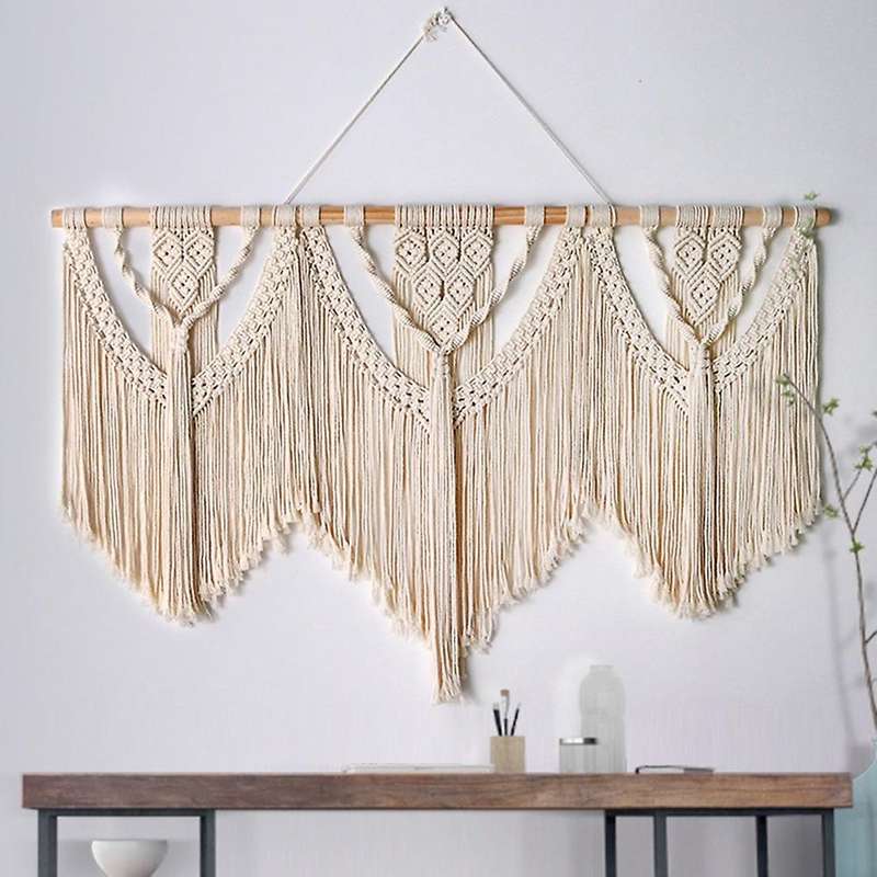 Macrame Wall Hanging Handwoven Tassel Tapestry Background Decor-b