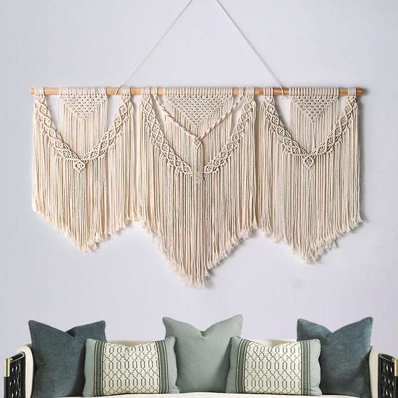 Macrame Wall Hanging Handwoven Tassel Tapestry Background Decor-b