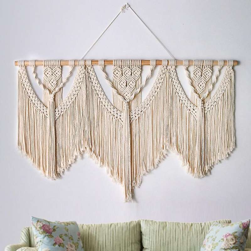 Macrame Wall Hanging Handwoven Tassel Tapestry Background Decor-b
