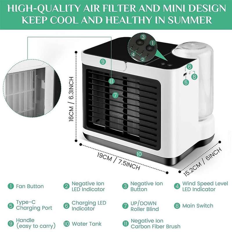 Portable Air Conditioning Fan 3 Speeds Desktop Usb Air Cooling Fan