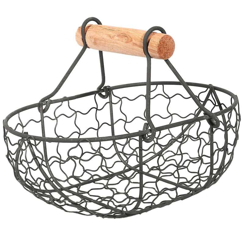 Wooden Handle Metal Retro Basket Black