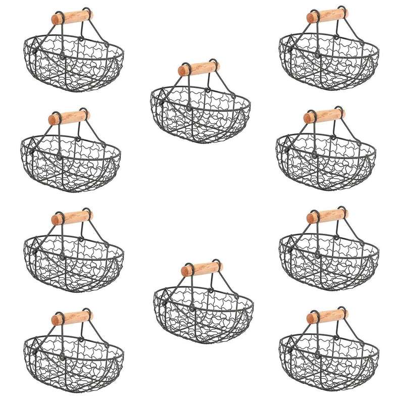 Wooden Handle Metal Retro Basket Black