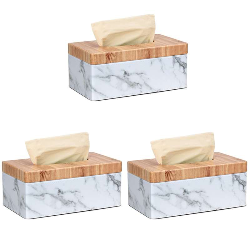 3x Pu Facial Grain Tissue Box Cover Holder Paper Dispenser Container