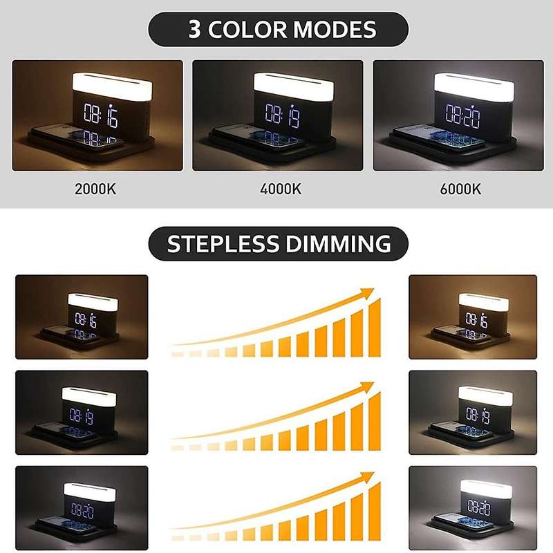 Digital Alarm Clock with Night Light Wireless Charging Reading Light