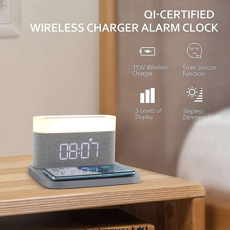 Digital Alarm Clock with Night Light Wireless Charging Reading Light