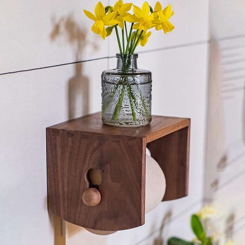 Solid Wood Tissue Holder Paper Roll Holder Wall-mounted Red Cherry