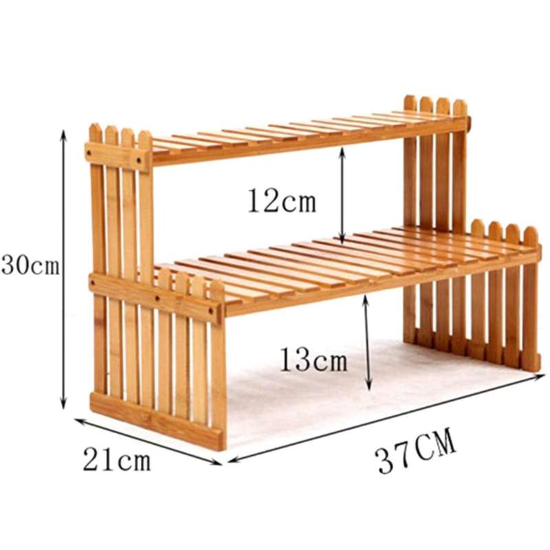 2x 2 Layers Bamboo Storage Rack Kitchen Spice Jar Bottle Rack