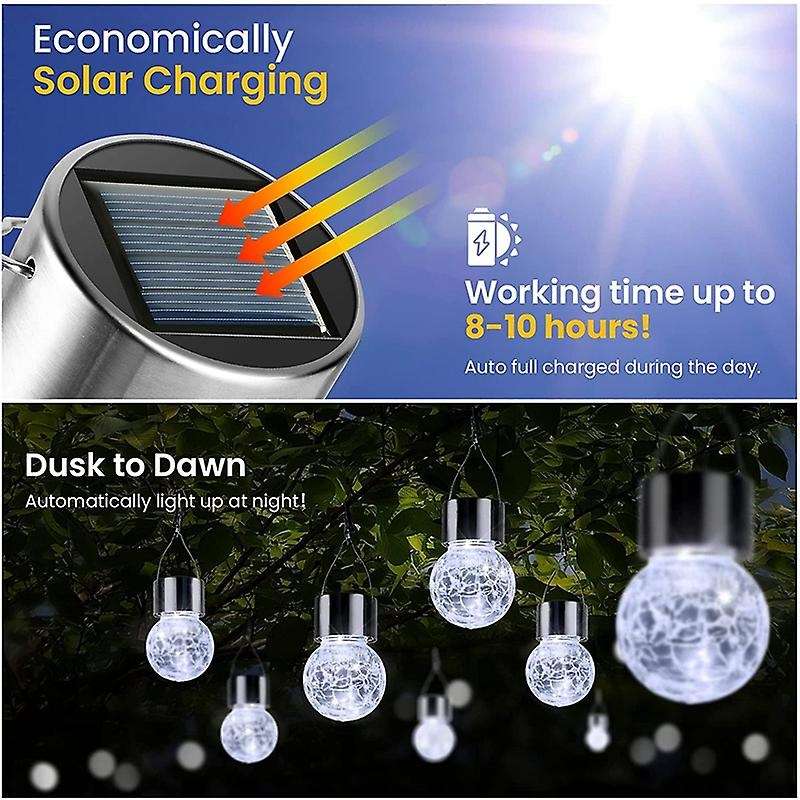 10pcs Hanging Solar Lights, Cracked Glass Ball Light, for Yard, Patio
