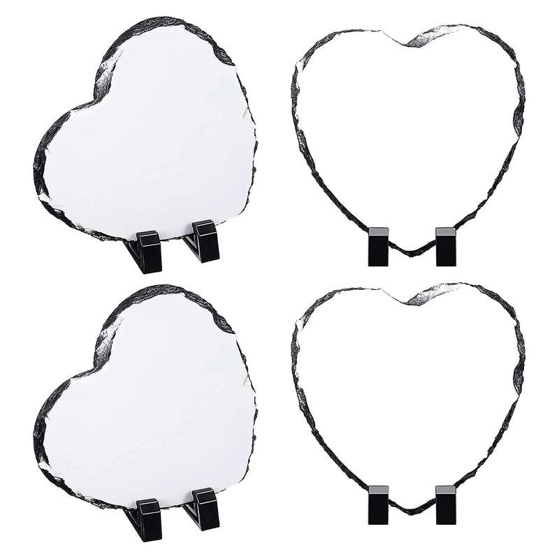 4pcs Sublimated Slate Heart Shaped Blank Slate Rock Slate with Stand