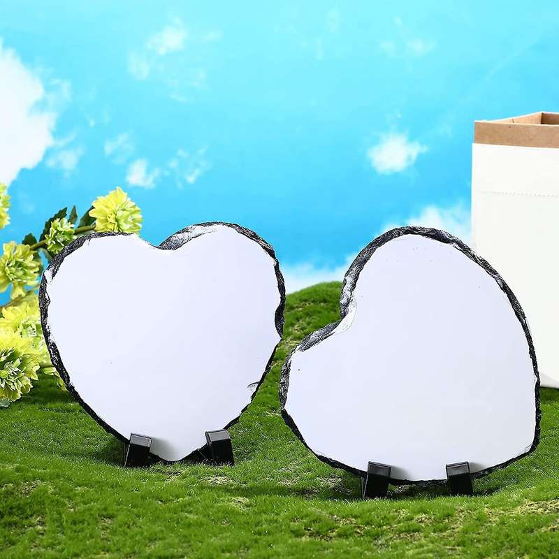4pcs Sublimated Slate Heart Shaped Blank Slate Rock Slate with Stand