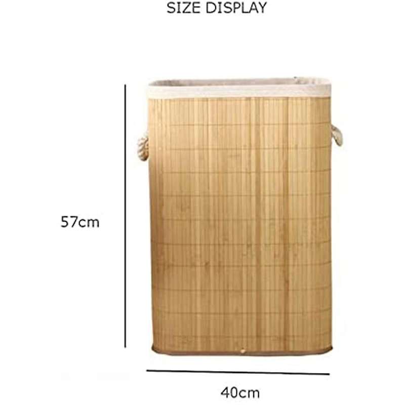 Foldable Bamboo Laundry Basket, Clothes Storage Basket with Lid