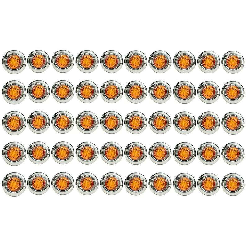 50pcs 3/4 Inch 3 Led Side Marker Lights for Trucks Boat Pckup Yellow
