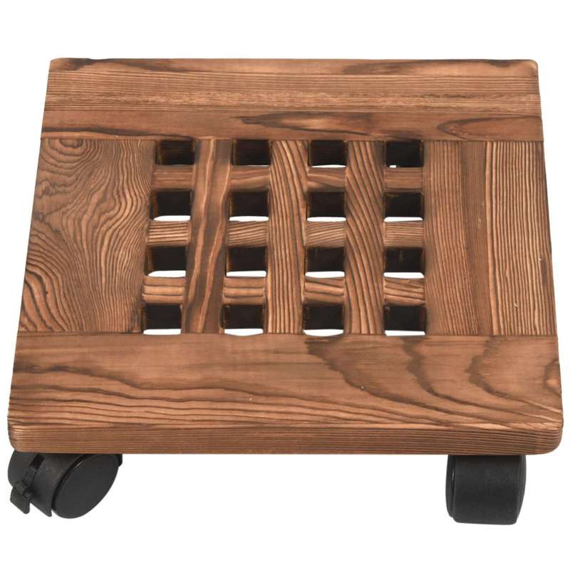 2pcs Wooden Flower Pot Rack Removable Tray Plant Stand with Wheel