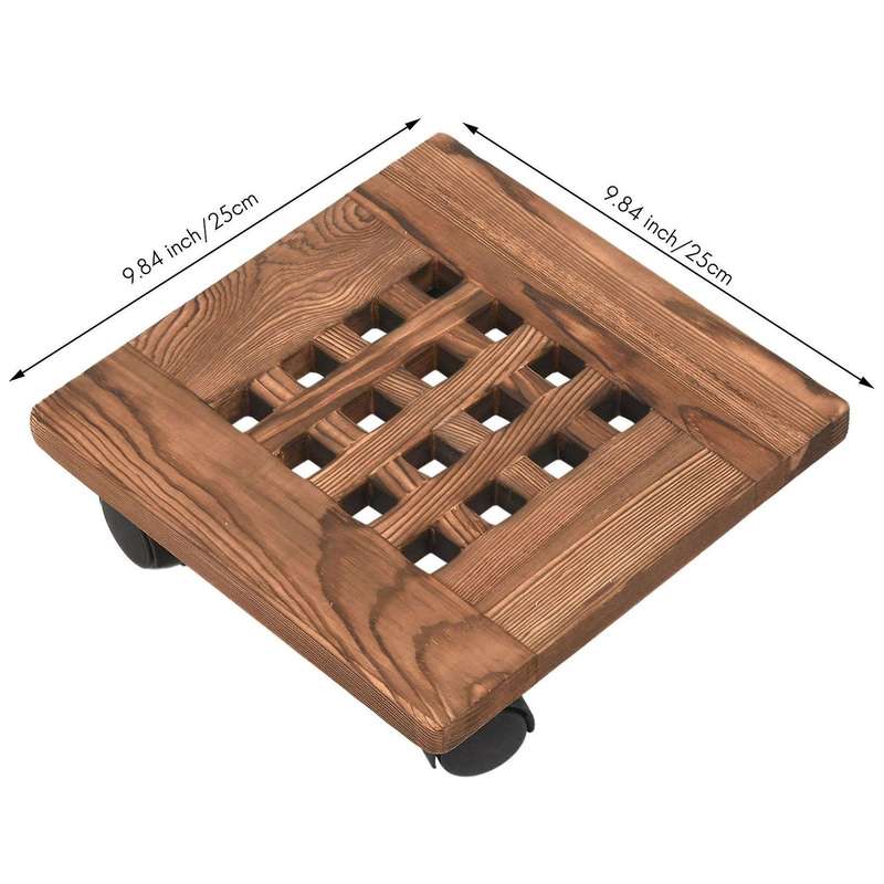 2pcs Wooden Flower Pot Rack Removable Tray Plant Stand with Wheel