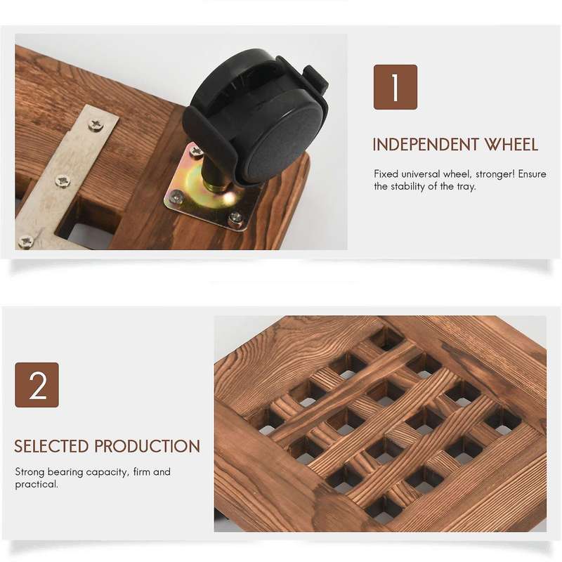 2pcs Wooden Flower Pot Rack Removable Tray Plant Stand with Wheel