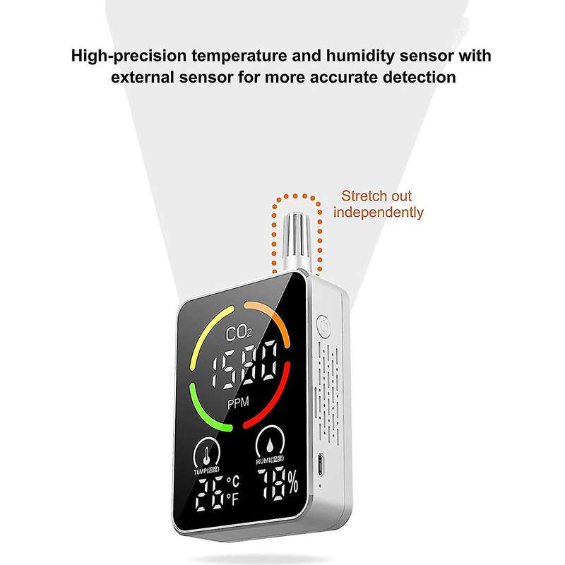 Portable Co2 Meter, Smart 3-in-1 Tool for Carbon Dioxide,white