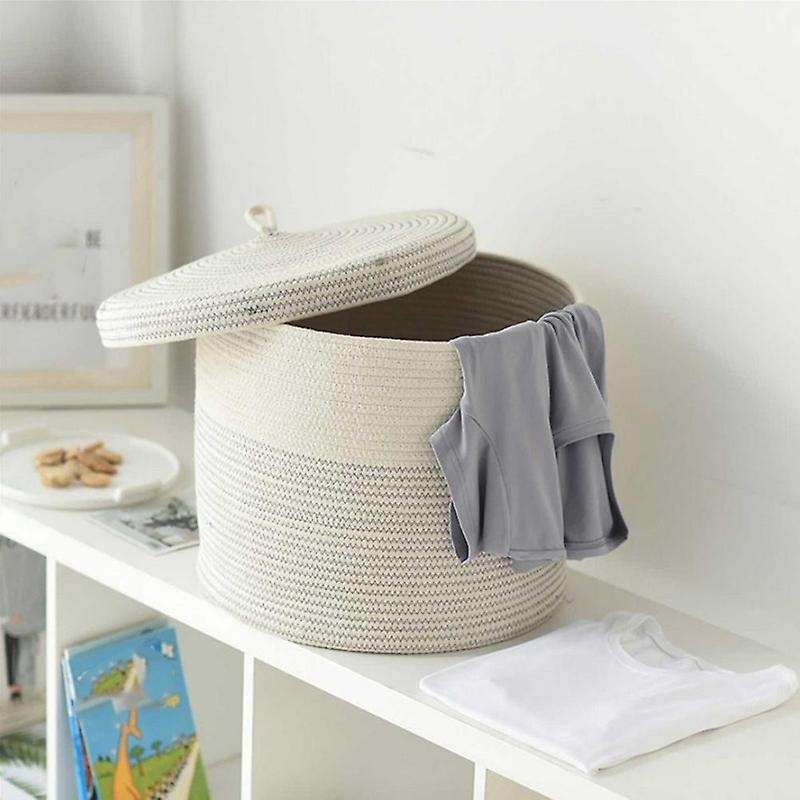 Cotton Rope Woven Laundry Basket with Lid Kids Plush Toys Storage