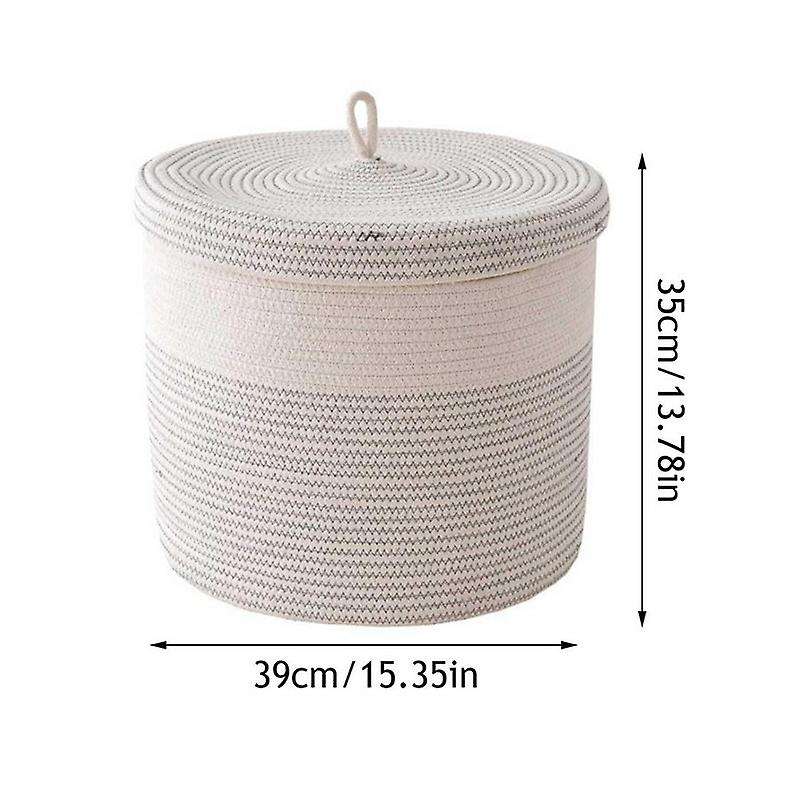 Cotton Rope Woven Laundry Basket with Lid Kids Plush Toys Storage