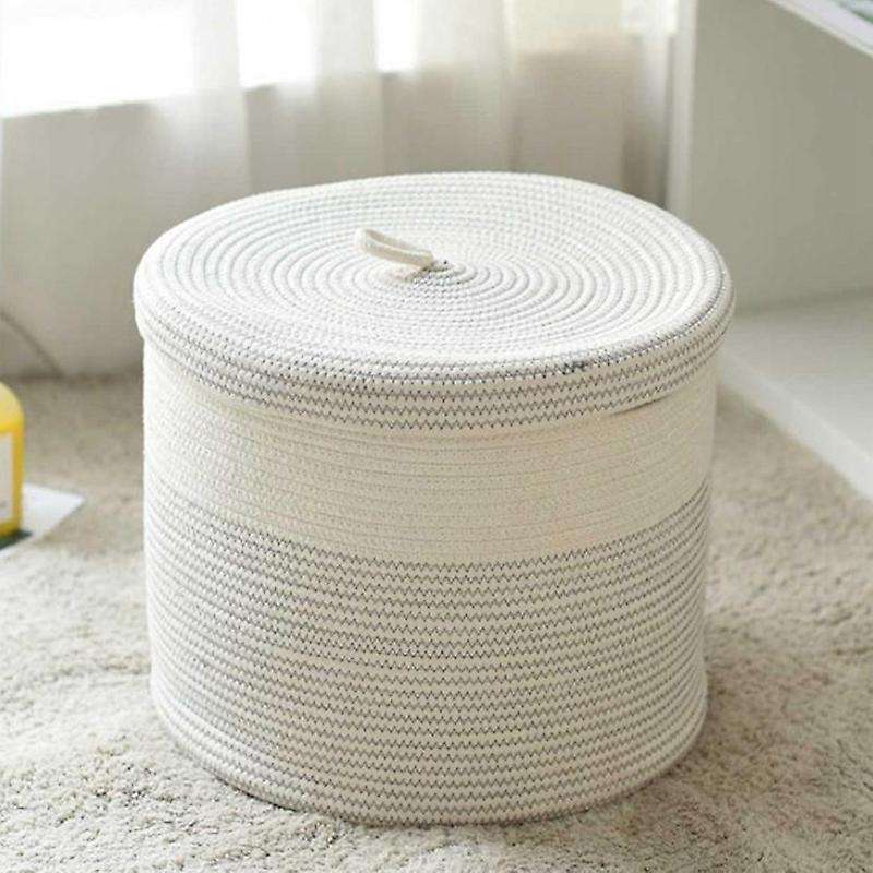 Cotton Rope Woven Laundry Basket with Lid Kids Plush Toys Storage