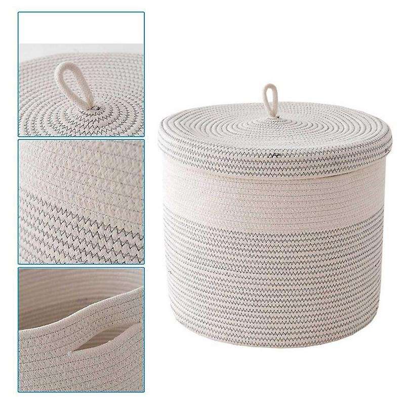 Cotton Rope Woven Laundry Basket with Lid Kids Plush Toys Storage