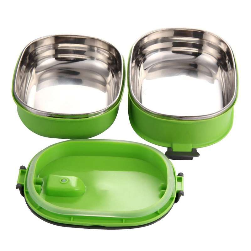 3x Insulated Lunch Box Storage Container Thermal Double Layer Green