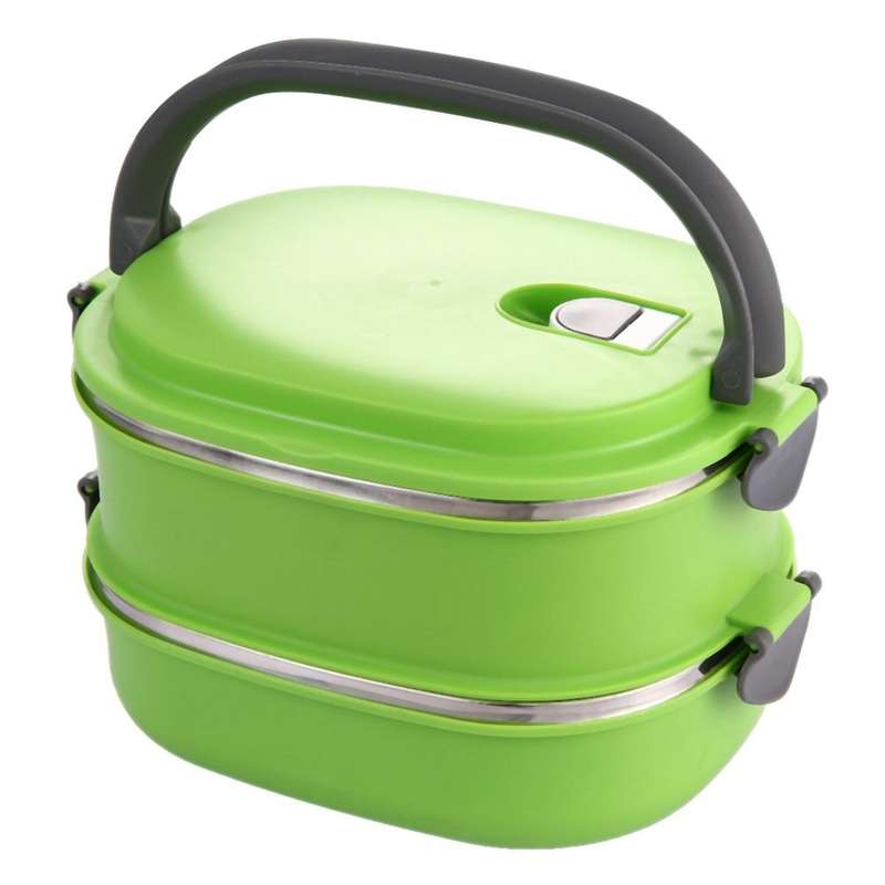 3x Insulated Lunch Box Storage Container Thermal Double Layer Green